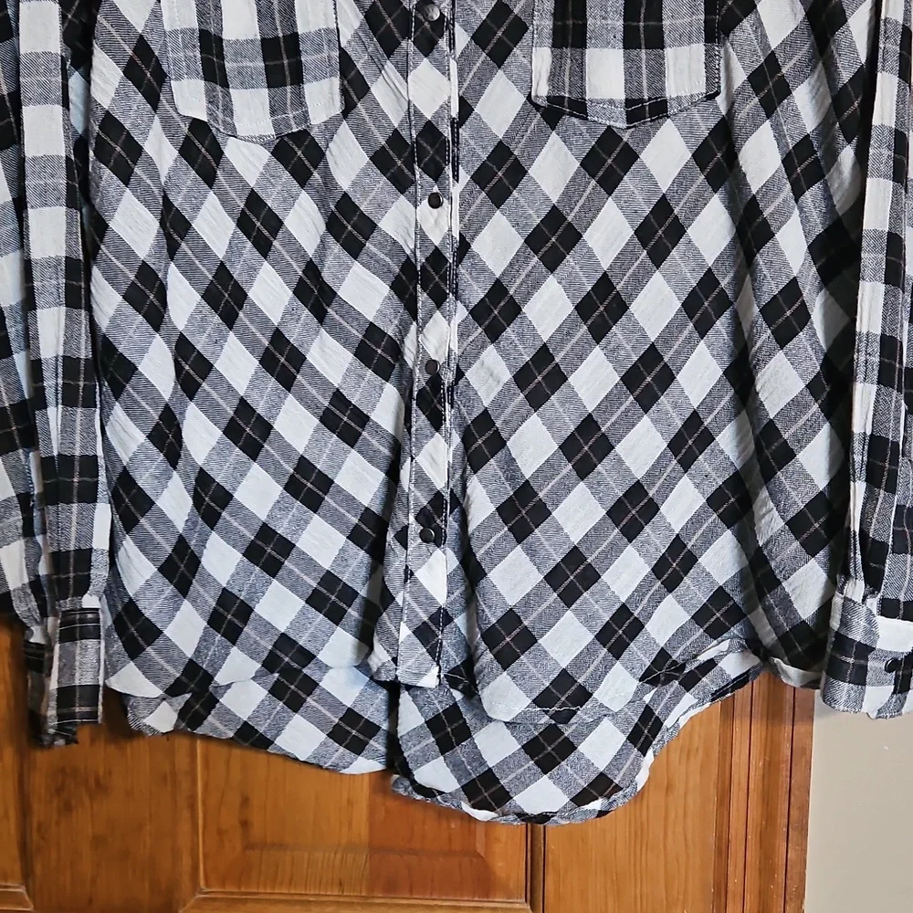 Free People Gauzy Plaid Cutout Shoulder Top